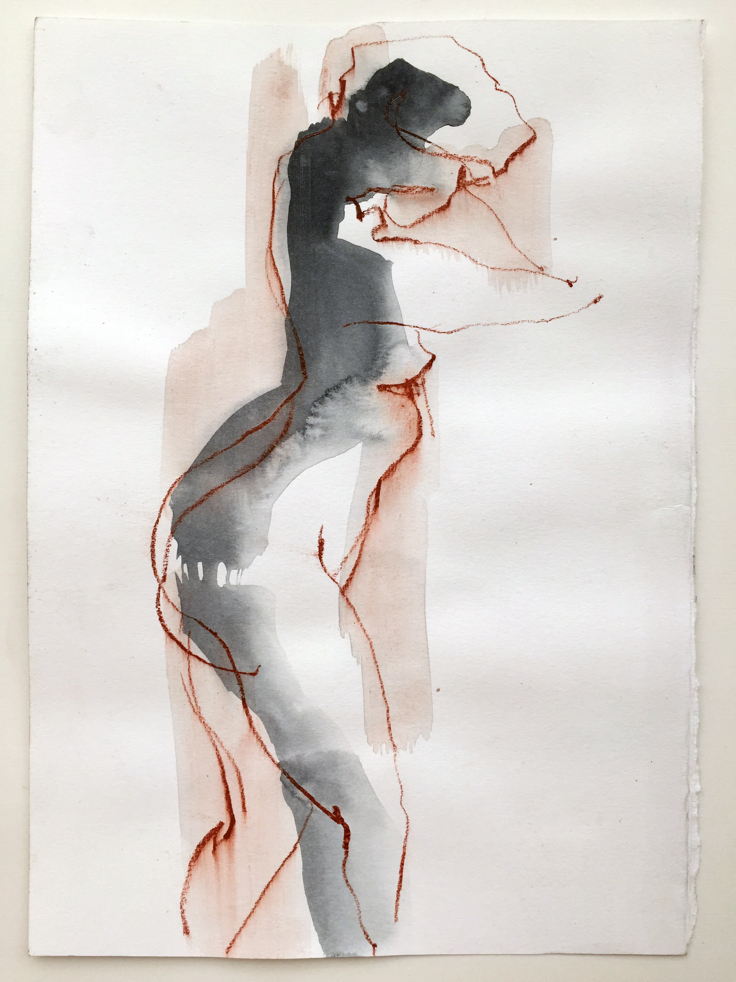   Nude 2  2016 Watercolor, conté on paper 11" x 8" 