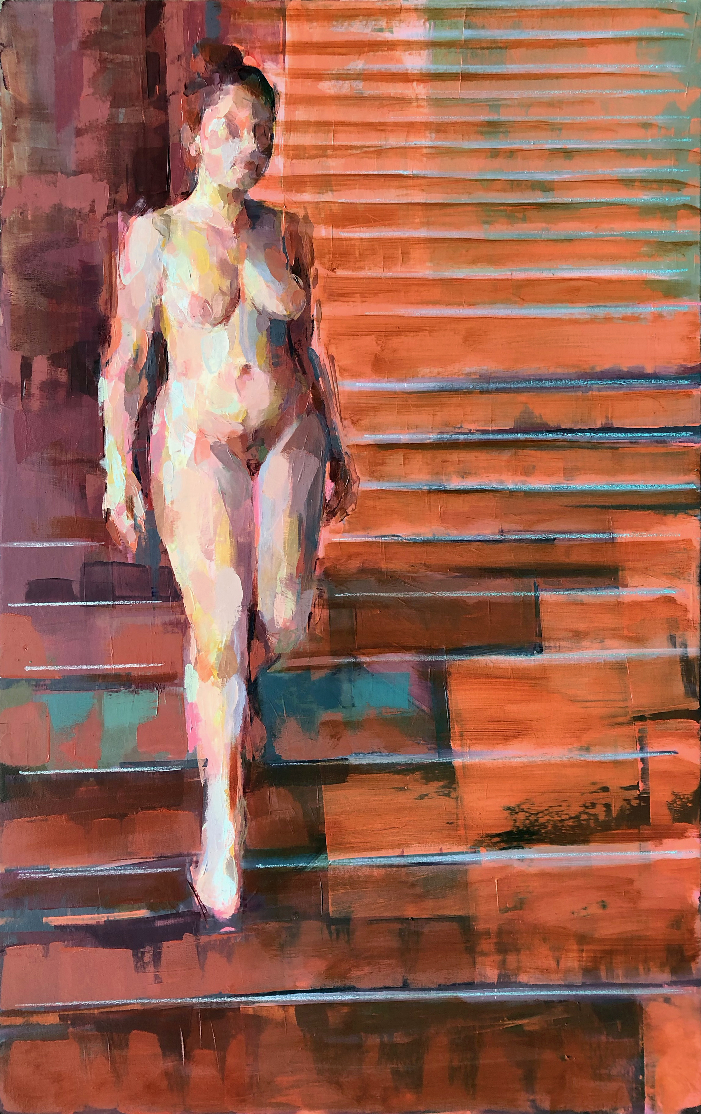   Descend the stair (orange)  2018 Oil on canvas 48" x 30" 