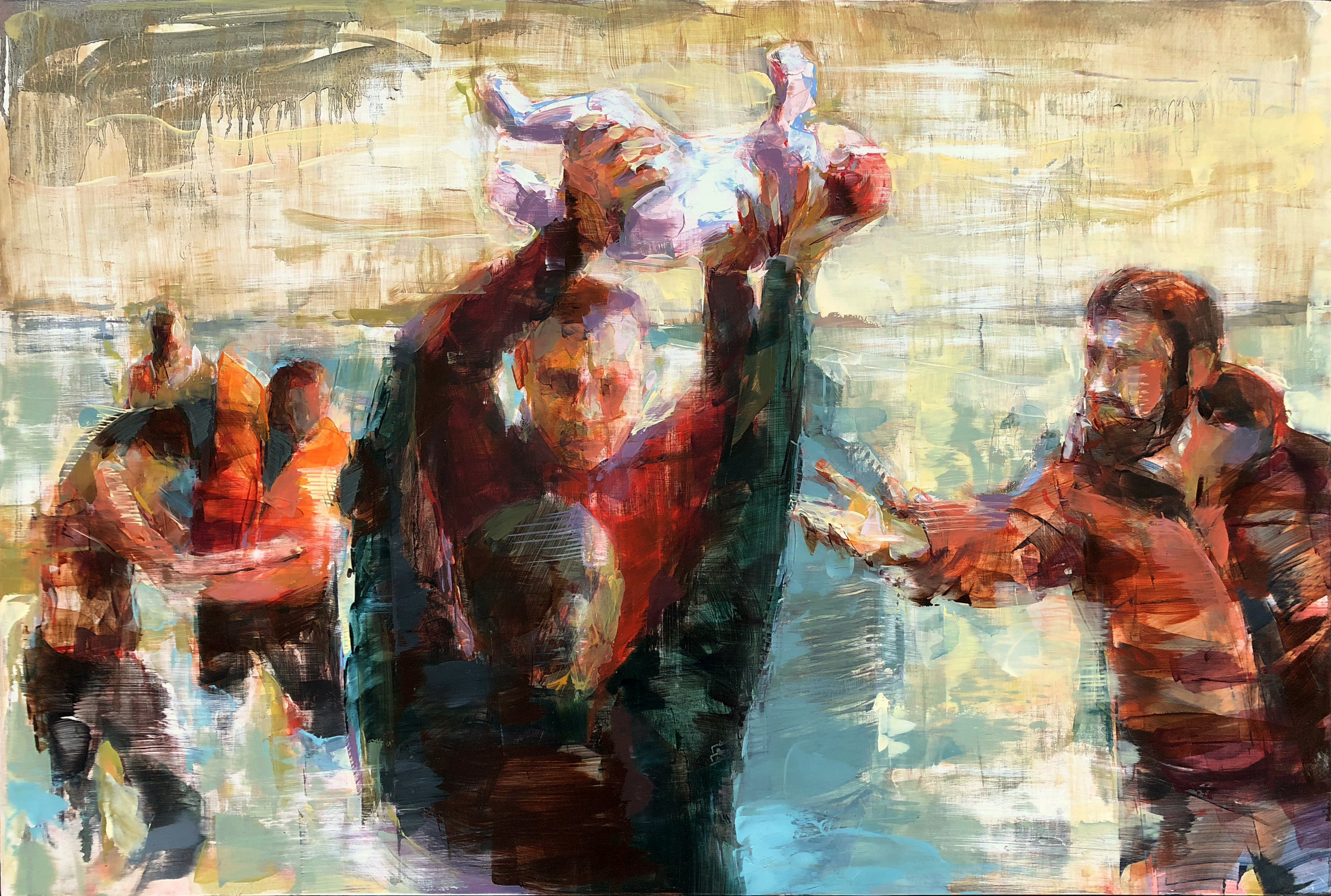   Helping Hands  2019 Oil on panel 29" x 40" 