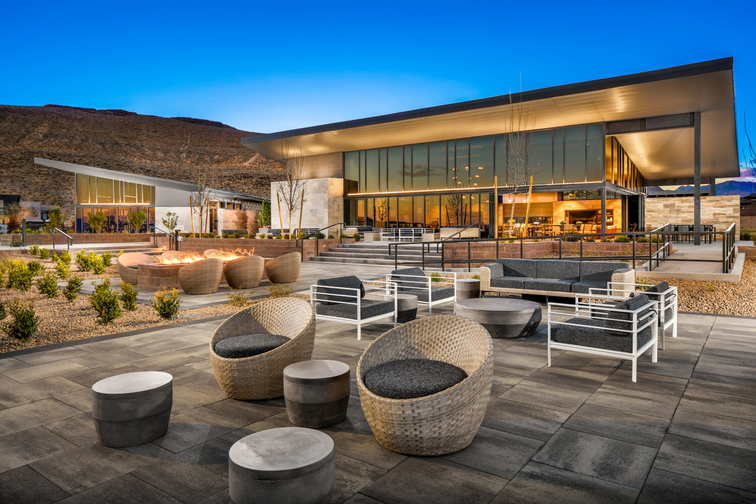 1-Mesa Ridge-Rec Center_Exterior Twilight Clubhouse.JPG