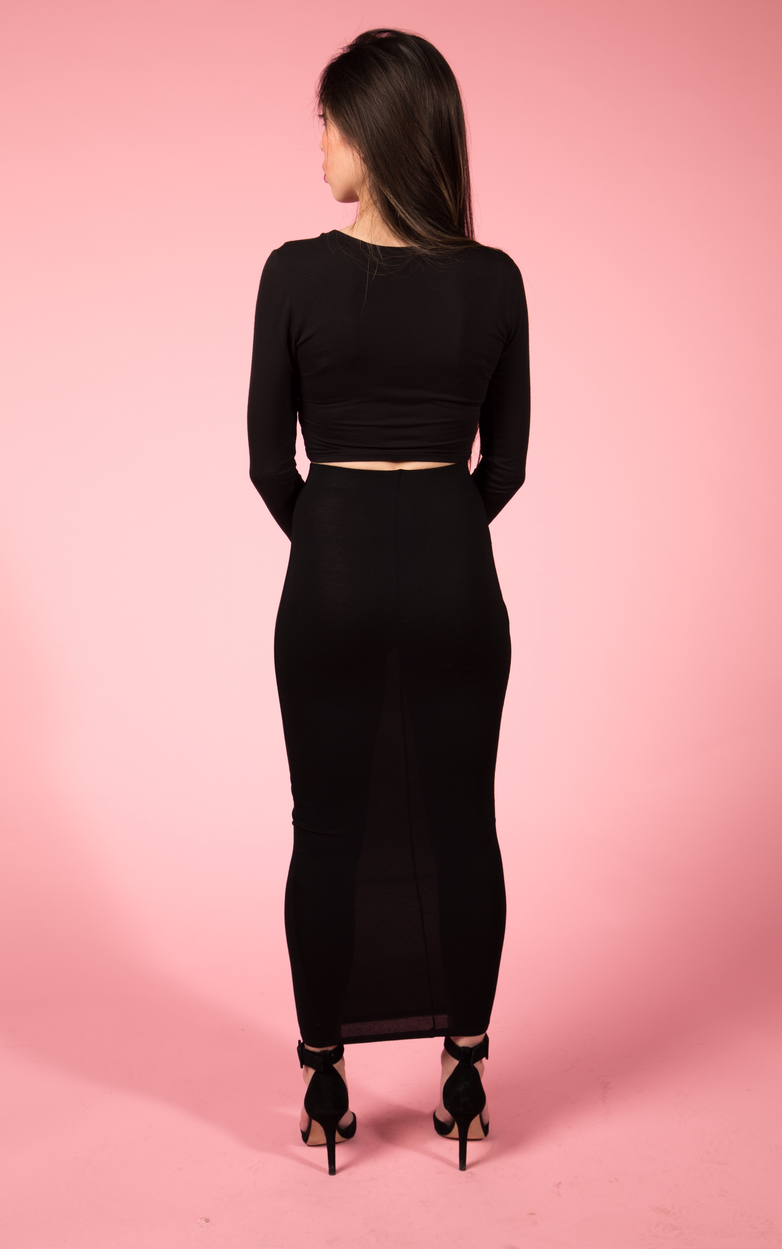 Solid Long Sleeve Shortened Top - $13.00 // Long Bodycon Skirt - $11.90