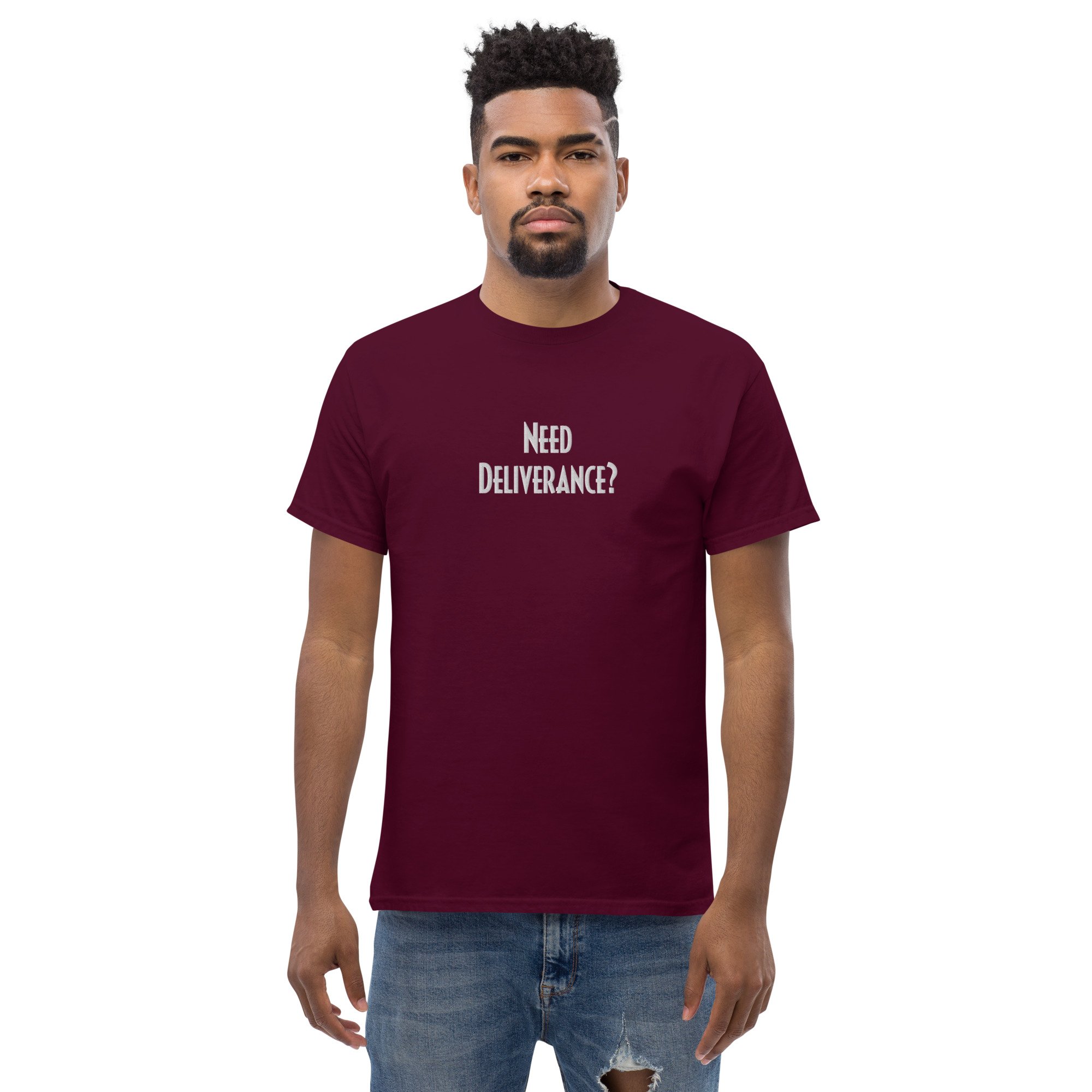 Need Deliverance White letter Men's classic tee