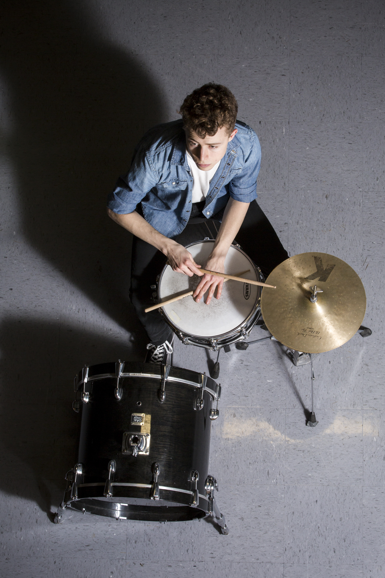  Seth Alexander with his drum set on Feb. 9, 2015. 