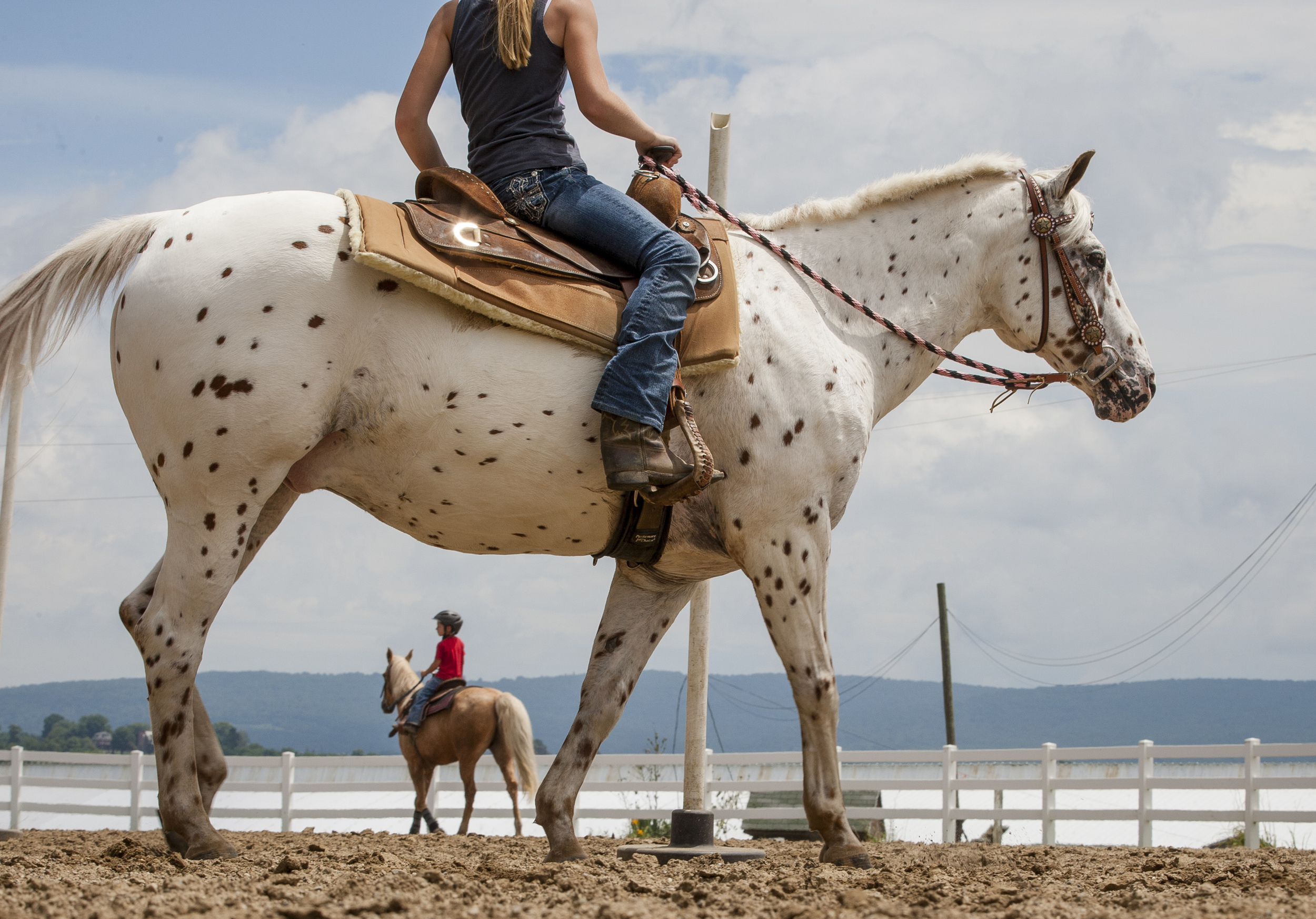  Autumn Zundel of New Alexandria, 9, rides Drifter at the Westmoreland Fairgrounds on Monday, July 18, 2016. The Harrold Alwine 4-H Horse Club met for a fun day of instruction and games for the members and their families. 