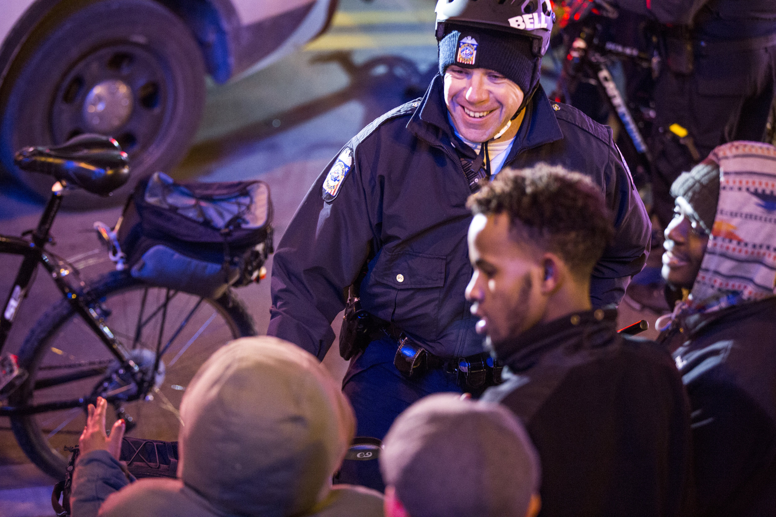 8:18 p.m. – Interaction between police and protesters seems cordial. Another photographer friend, Lauren, said she witnessed police high fiving protesters.