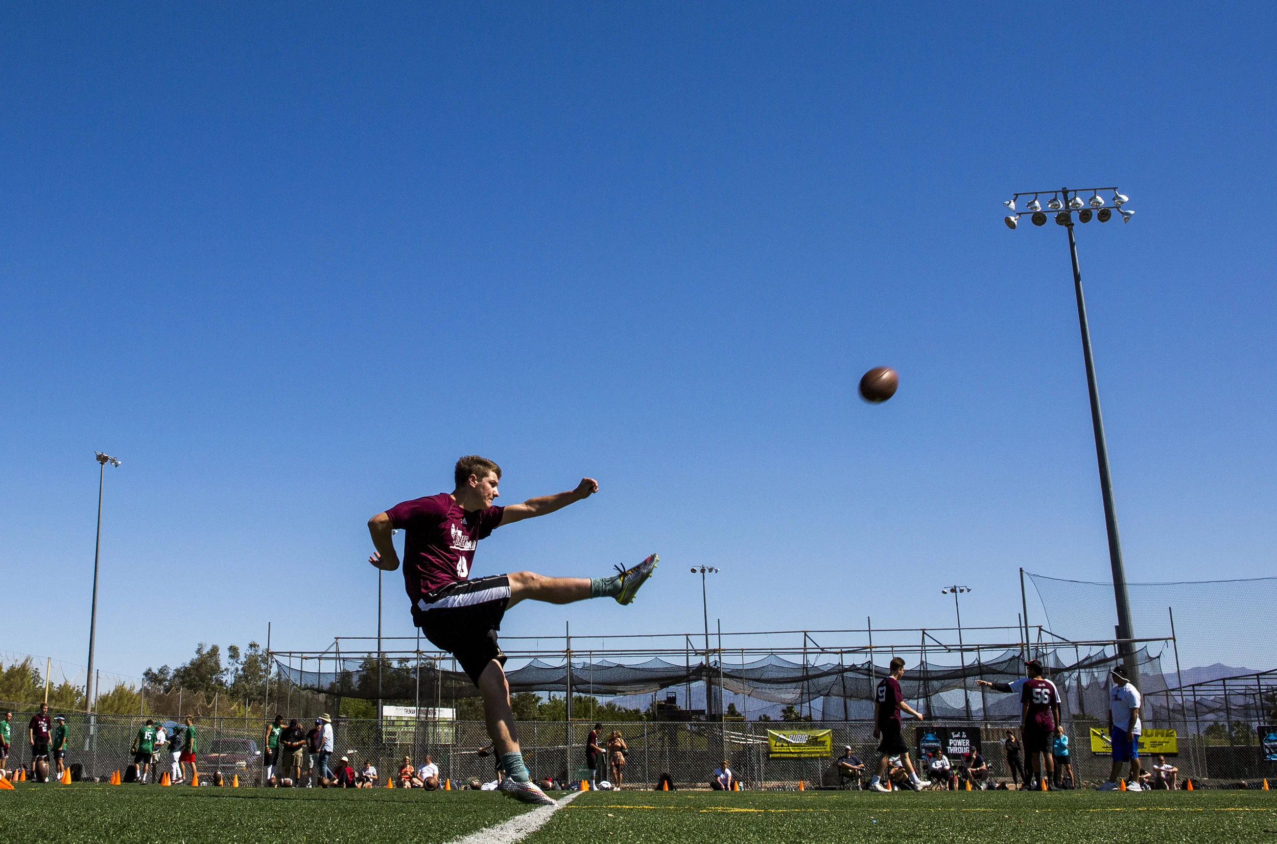 Jonathan Rukujzo of Illinois practices punting during the Chris Sailer Kicking National Camp in Las Vegas on Sunday, May 14, 2017. Patrick Connolly Las Vegas Review-Journal @PConnPie