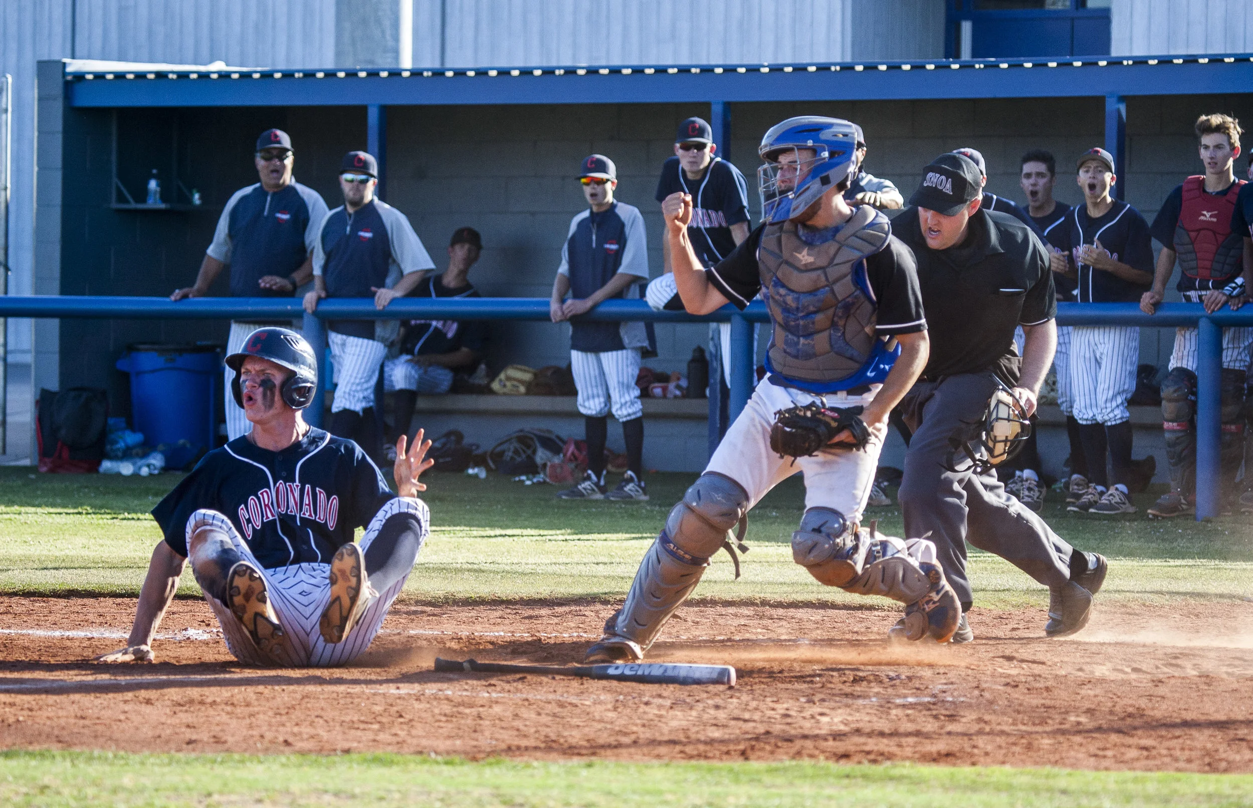 This was a playoff game in which Basic (team of the catcher) beat Coronado 7-3. Basic advanced to become the state champs. I thought this moment told the story of that game particularly well.
