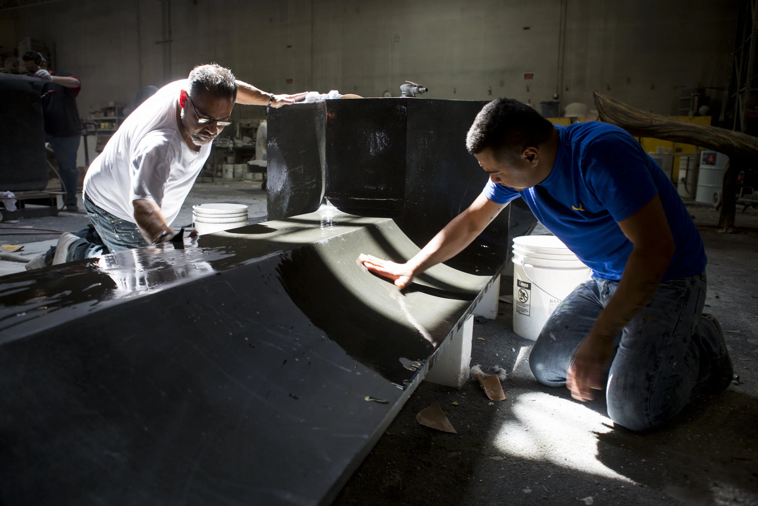 Oscar Perez-Casiano, right, and Carlos Barragan work on finishing a piece Gist Specialties, which makes custom wood and metal fabrications, in North Las Vegas on Wednesday, May 10, 2017. Patrick Connolly Las Vegas Review-Journal @PConnPie