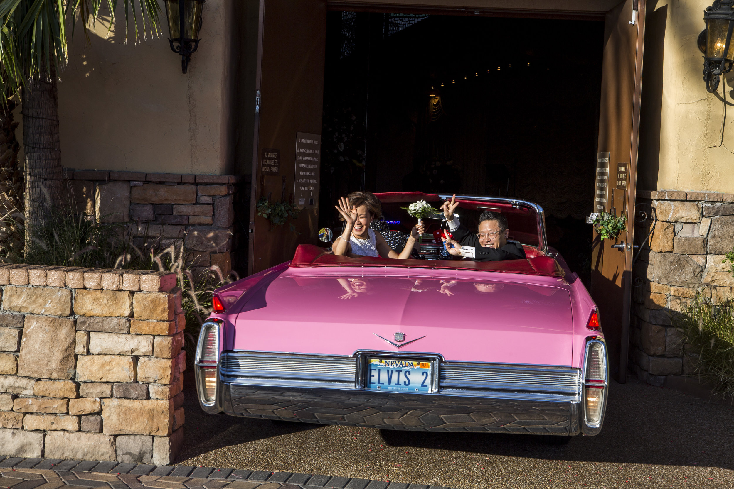  Garry and Julie Kim leave the chapel in a pink Cadillac after renewing their wedding vows at the Viva Las Vegas Wedding Chapel on Saturday, June 3, 2017.  Patrick Connolly Las Vegas Review-Journal @PConnPie 