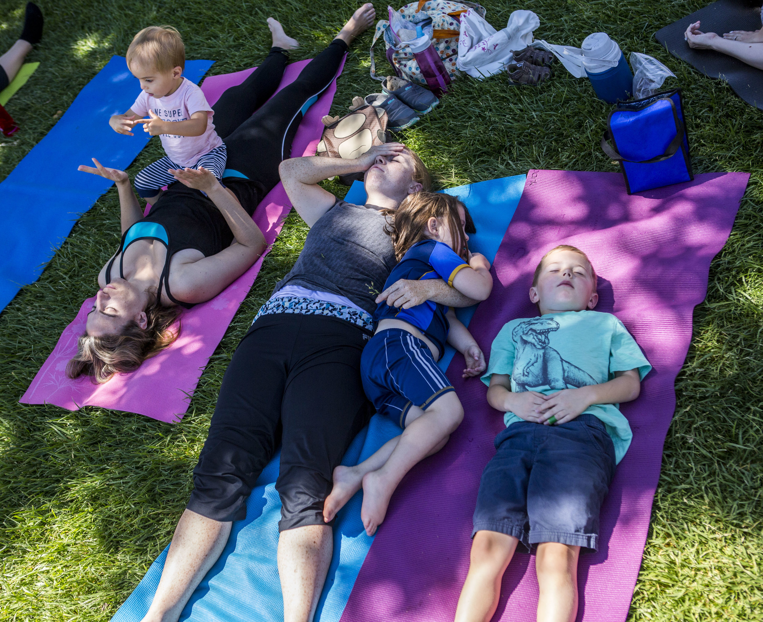  Atendees of a family yoga class including Mary and James Grundstedt, 2, enjoy a quiet moment at Spring Mountain Ranch State Park on Wednesday, June 14, 2017.  Patrick Connolly Las Vegas Review-Journal @PConnPie 