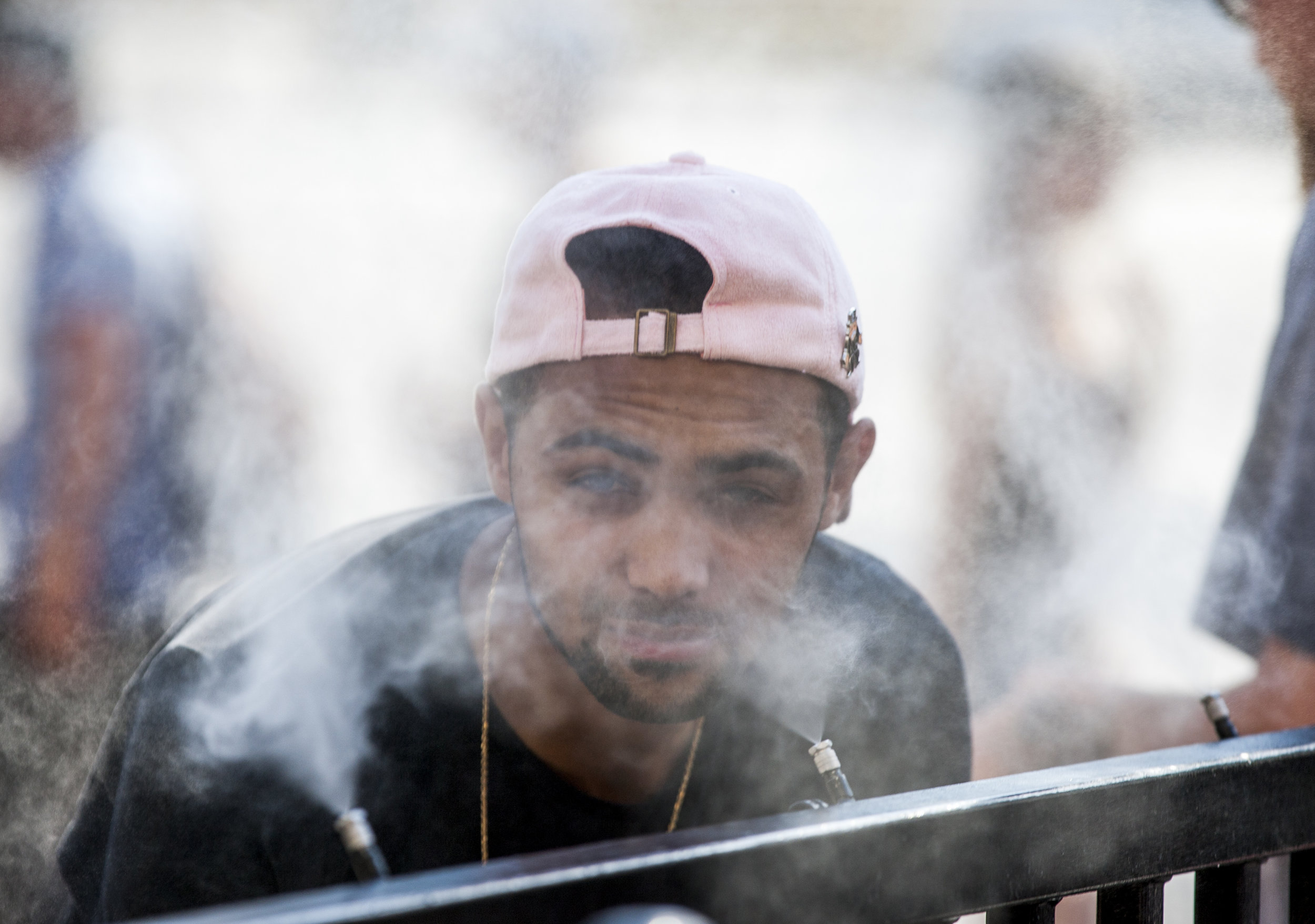  Gbaga Yohan of Bordeaux, France, cools off with misters on the Las Vegas Strip as the temperature reached 116 on Tuesday, June 20, 2017.  Patrick Connolly Las Vegas Review-Journal @PConnPie 