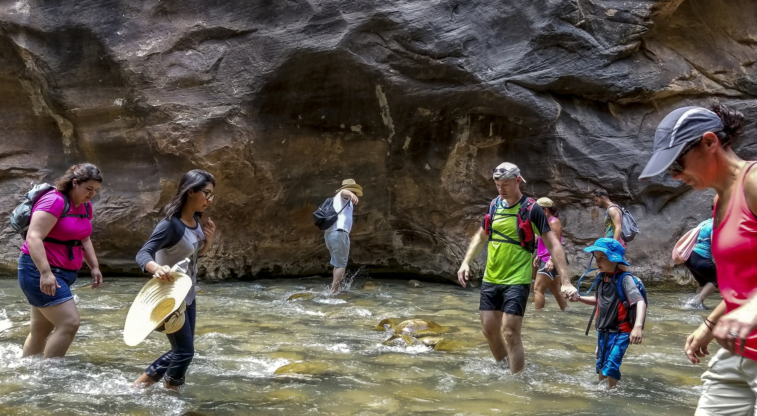  Zion National Park visitors walk along The Narrows, a river hike through the Virgin River, at Zion National Park in Utah on Friday, July 14, 2017.  Patrick Connolly Las Vegas Review-Journal @PConnPie 