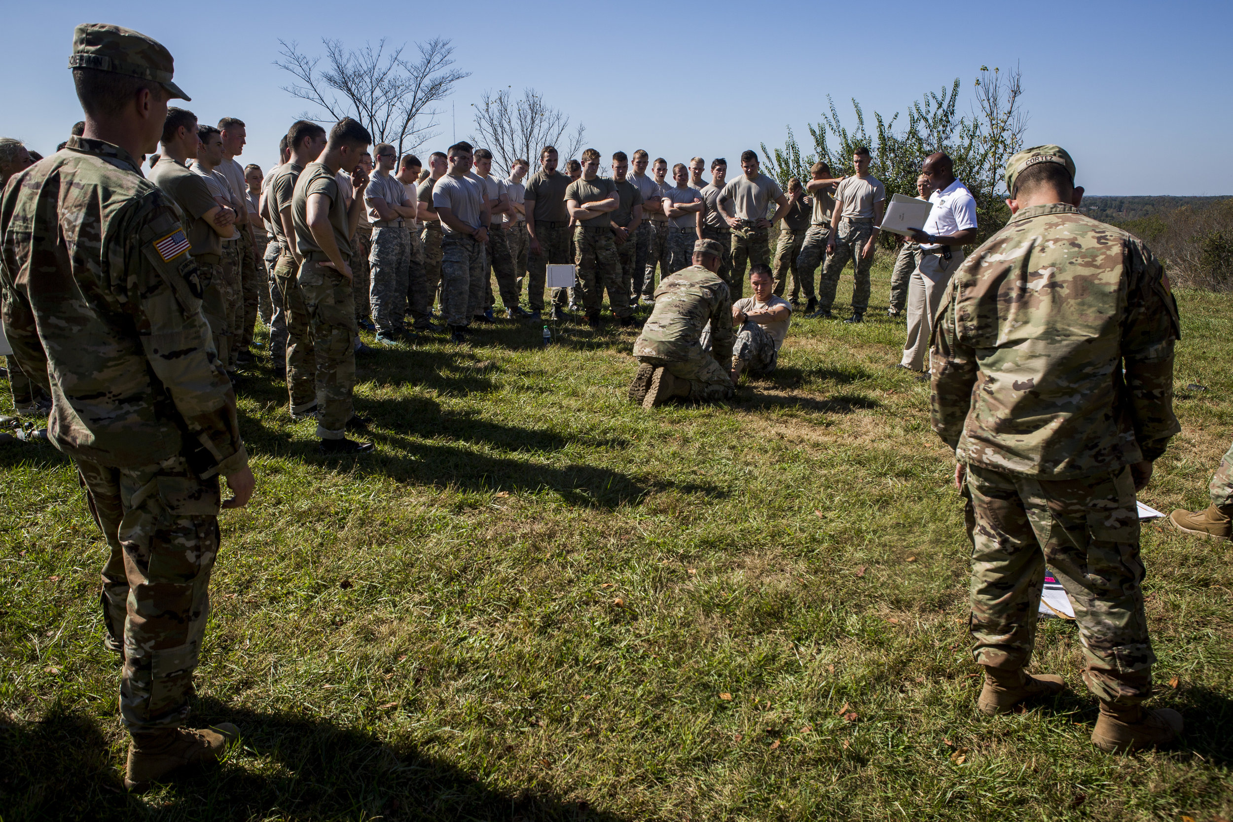  Cadets gather for the push-up and sit-up contest. Some cadets were able to achieve over 100 push-ups in two minutes. 