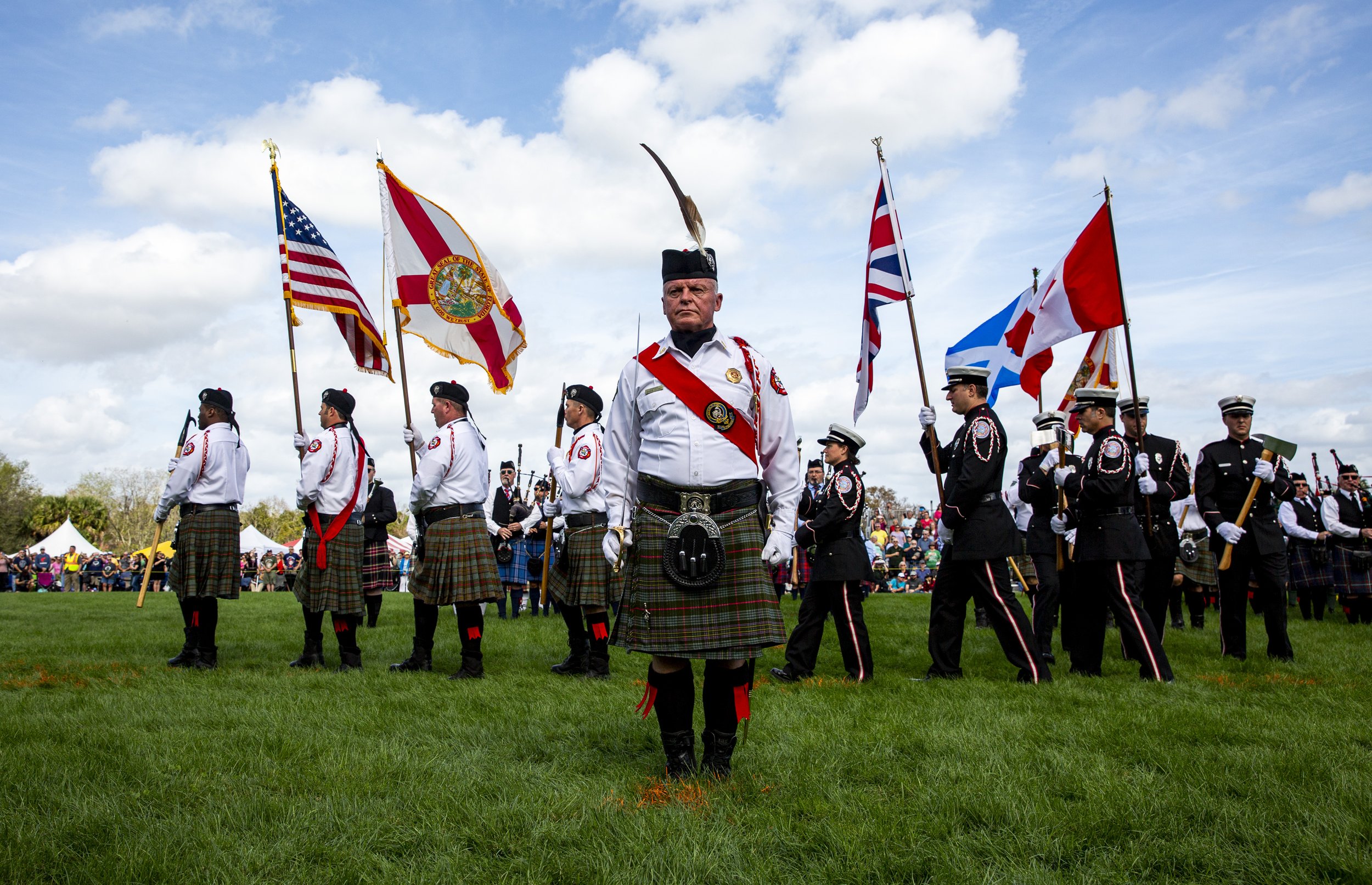  Capt. Frank Canada of Titusville Fire & Emergency Services leads the honor guard in carrying the colors in during the 43rd annual Central Florida Scottish Highland Games at Central Winds Park in Winter Springs on Saturday, Jan 18, 2020.  