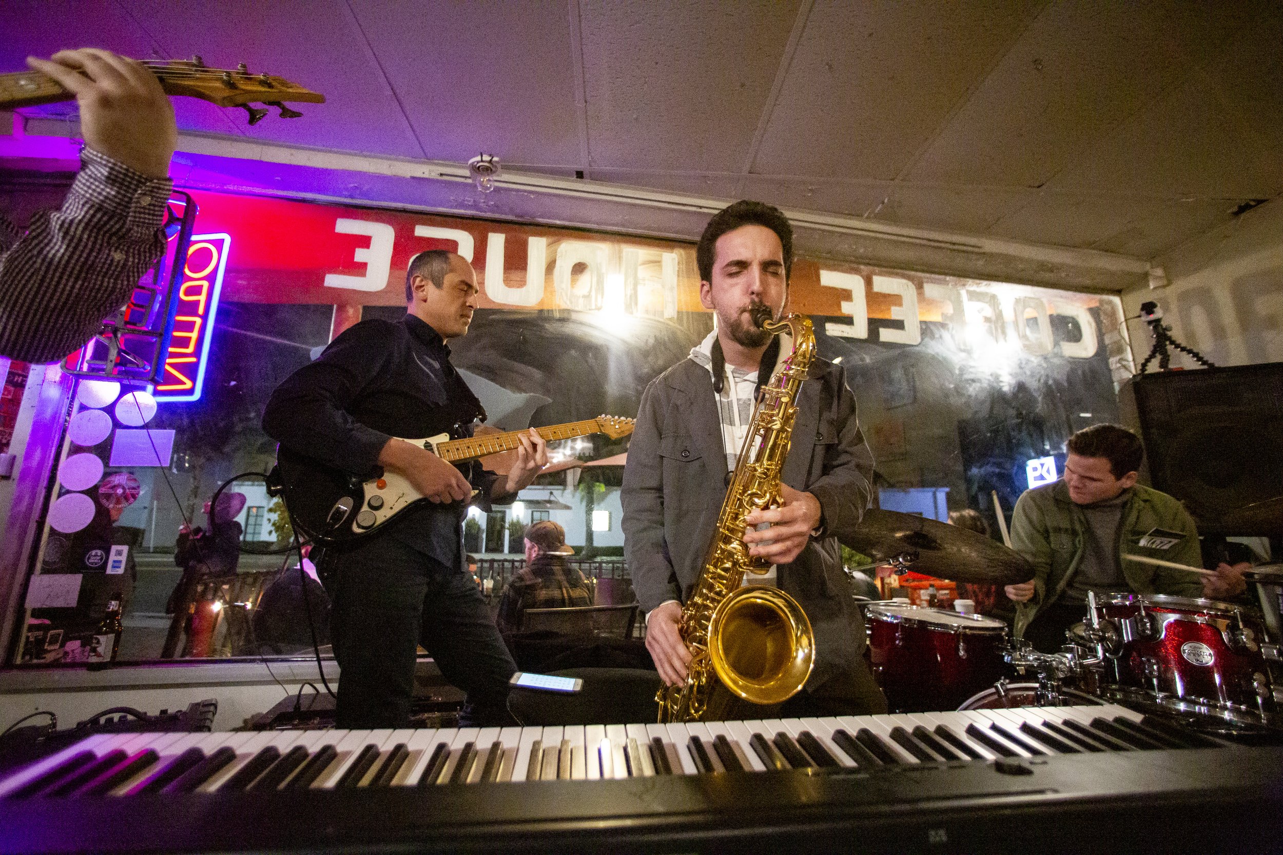  Musicians led by tenor saxophonist Joel Klein perform during the Thursday night jazz jam at Austin's Coffee in Winter Park on Thursday, Jan. 10, 2019. 