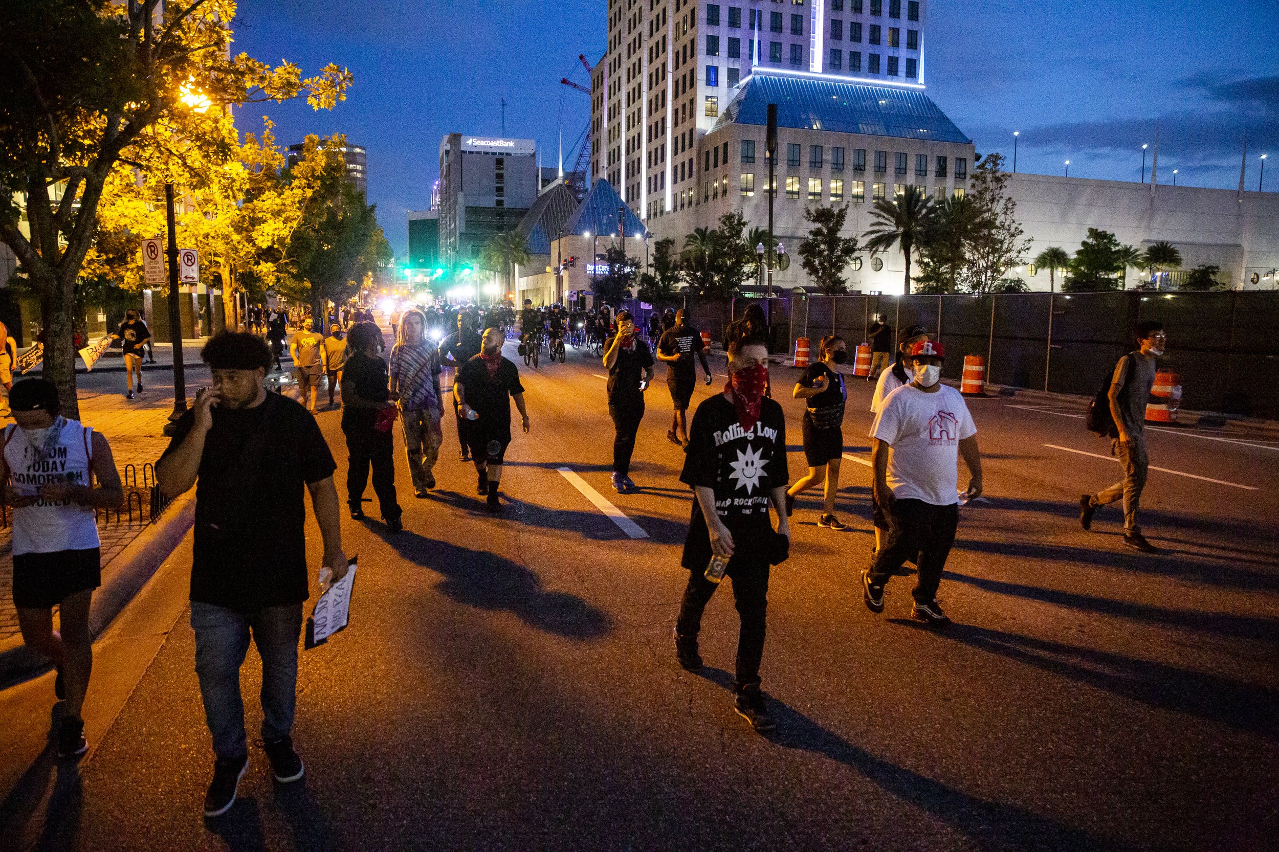  Protesters march up Orange Avenue during a demonstration demanding justice for George Floyd in Orlando on Sunday, May 31, 2020. 