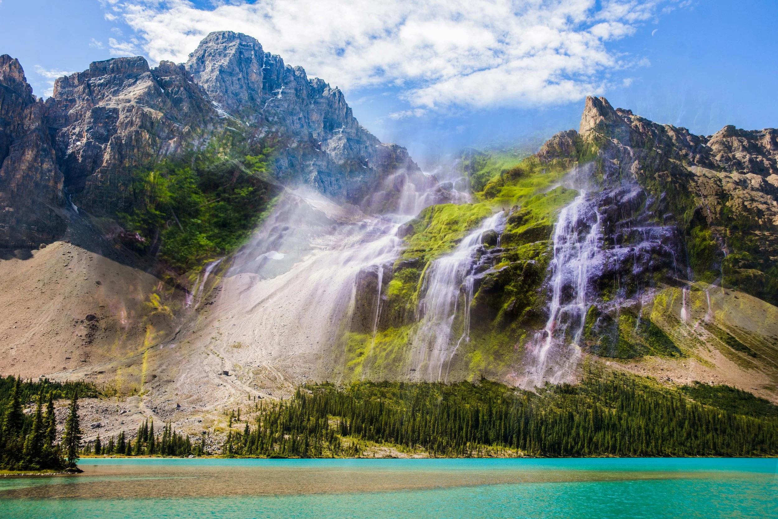 "Glacial Recess" - Jasper National Park blended with Proxy Falls, Oregon 