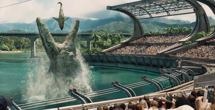 And the thing jumping out of the water is what they feed Chris Pratt (Image&nbsp;© Universal Pictures).&nbsp;