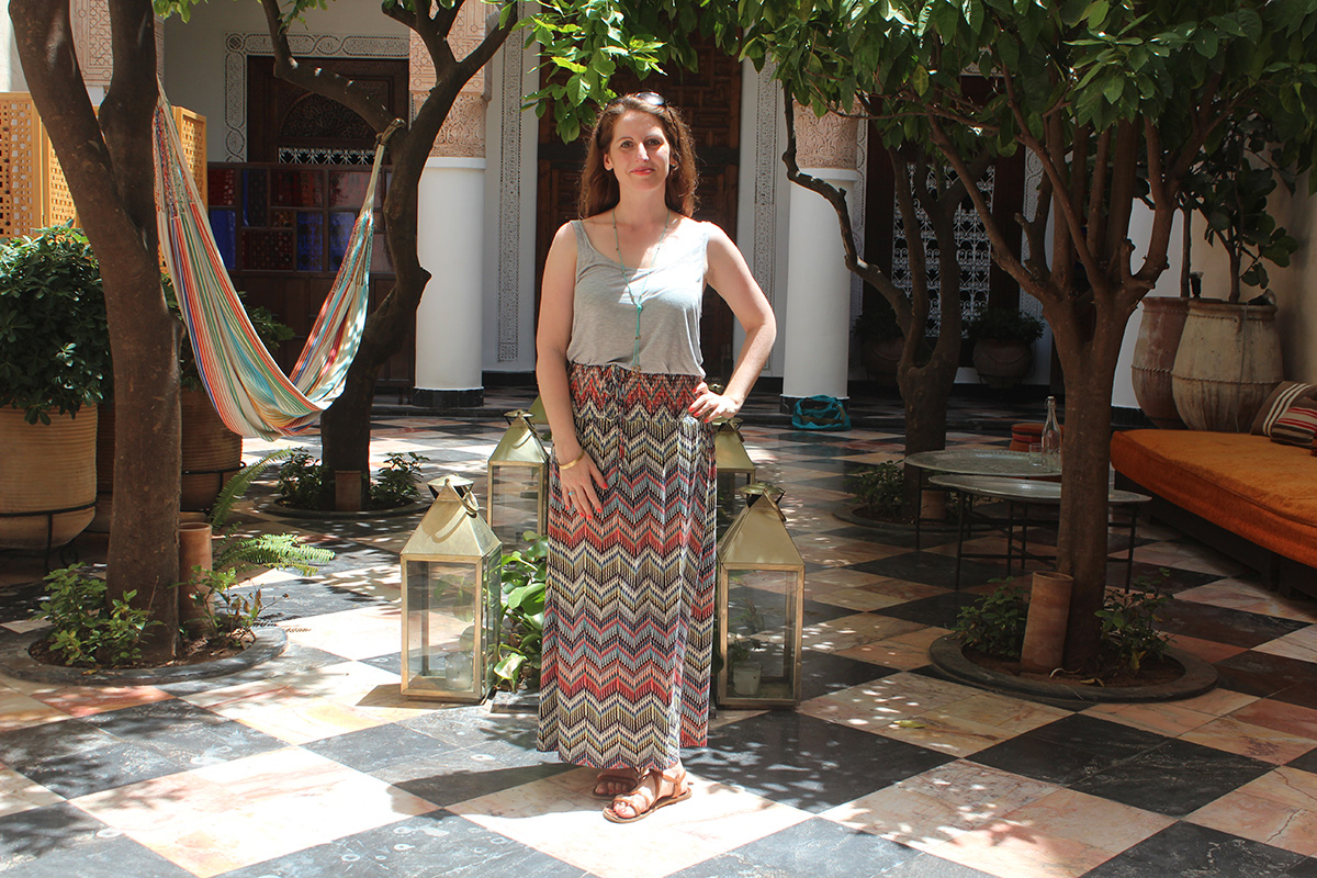 Image: Marie Milligan relaxing at El Fenn hotel, Marrakech, July 2015.