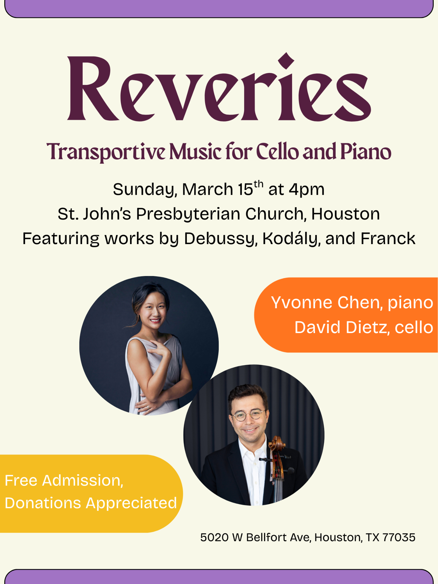 Recital: David Dietz, cello and Yvonne Chen, piano