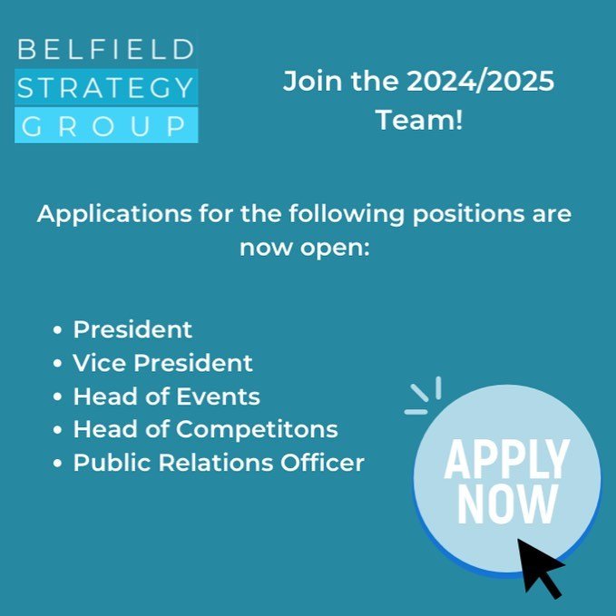 Applications are now open for the Belfield Strategy Group 2024/2025 committee 🚀

Now that exams are finished, we are looking to expand the BSG team for the next academic year! This is a great opportunity for anyone looking to expanding their consult