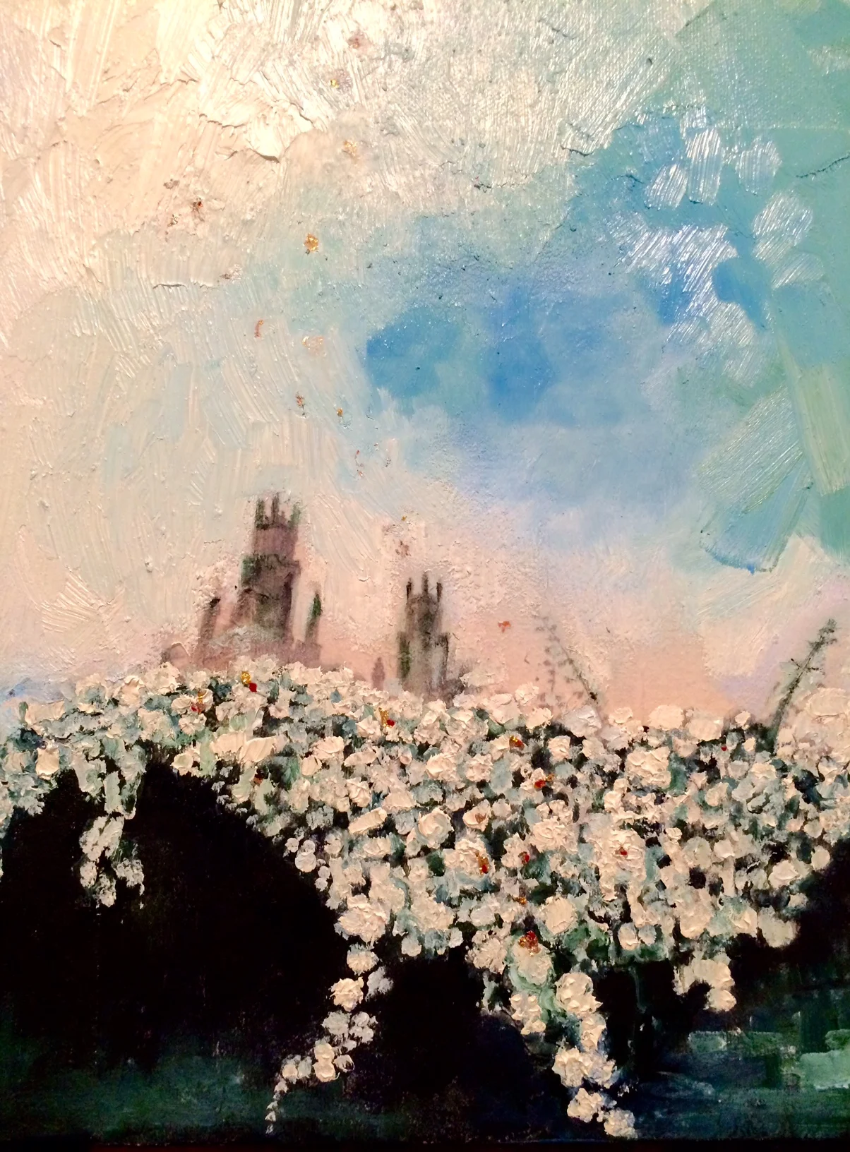 CASCADE OVER OXFORD *SOLD* 9 x 12in (22.86 x 30.48cm) Mixed Media Oil Painting on Birch Cradled Wood Panel 2016 In Private Collection Available as a print. 