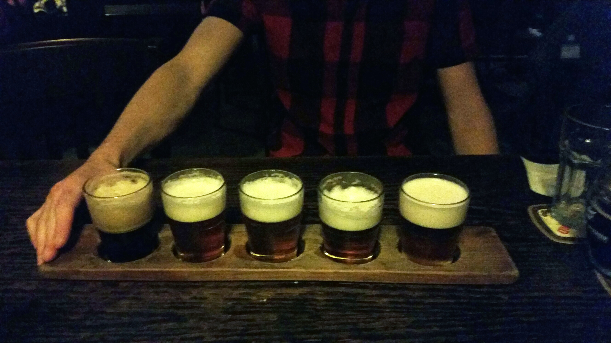 A beer flight in the Prague Beer Musuem