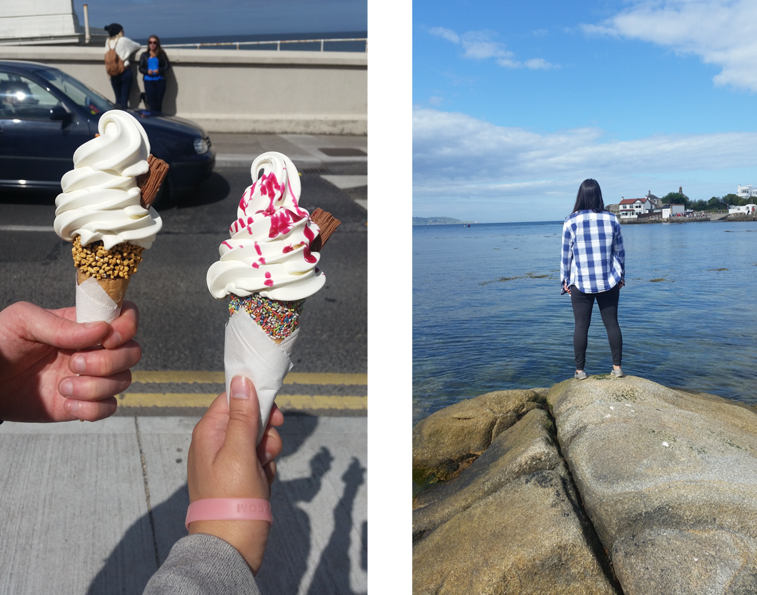These are 99s from Teddy's Ice Cream in Dun Laoghaire, a famous ice cream shop. I didn't get a photo of the Forty Foot, so this is me looking in the direction of the Forty Foot. The Forty Foot is on the other side of the building with the reddish roof.