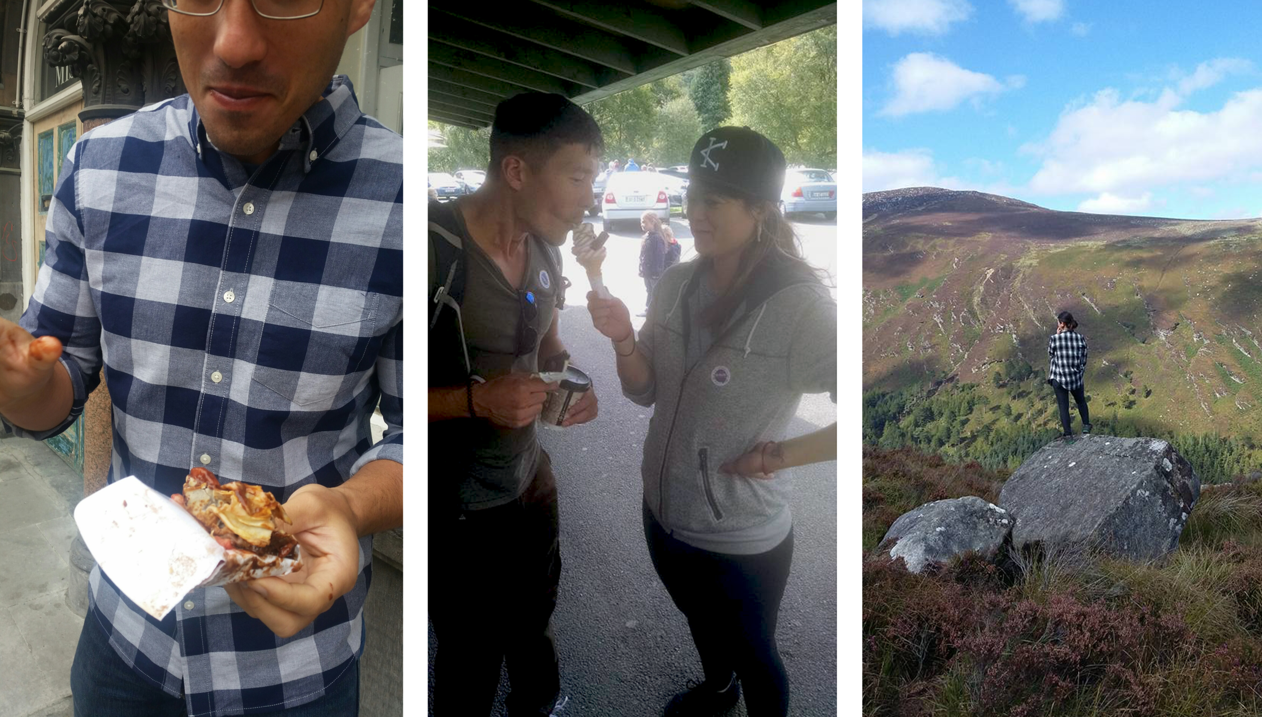 SImon getting dowwwwn on that crepe. Aaron stealing my ice cream as usual. Glendalough.