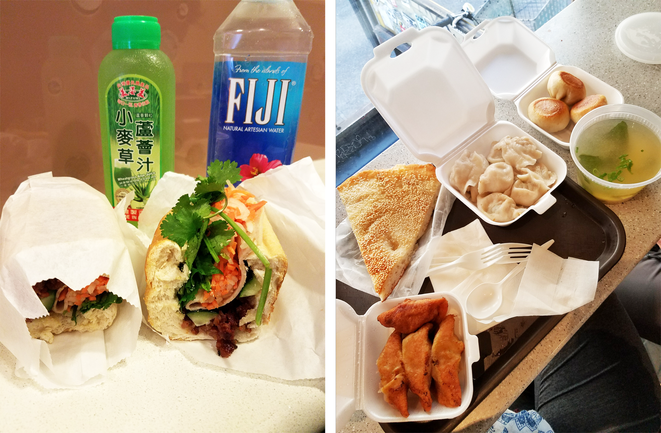 Banh Mi—dumplings, sesame pancake, pork buns, and miso soup