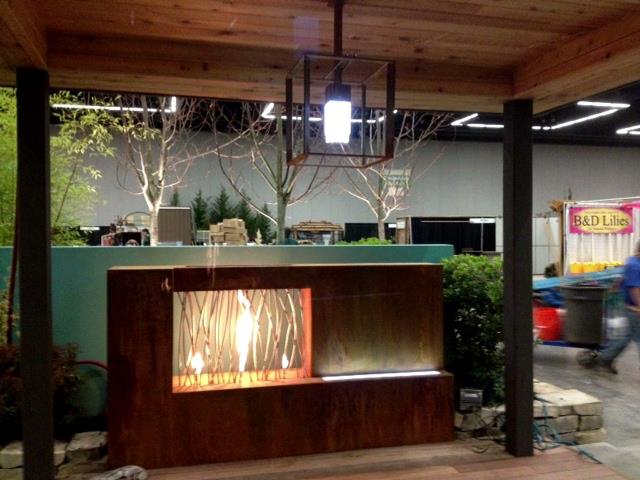 Corten and Stainless Fireplace with LED Light Effect