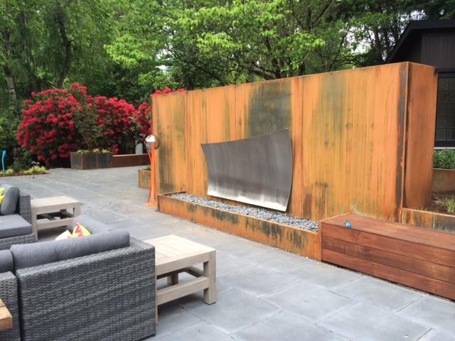 Large Custom Corten and Stainless Fireplace