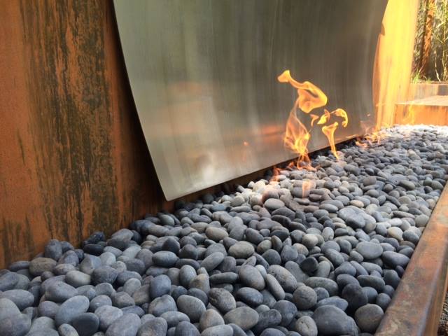 Large Custom Corten and Stainless Fireplace Detail