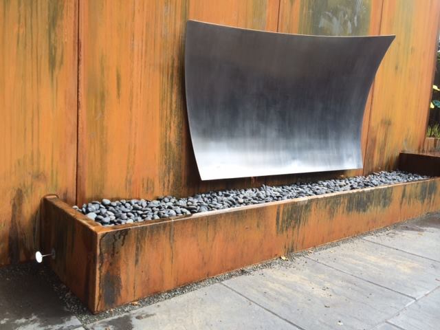 Large Custom Corten and Stainless Fireplace