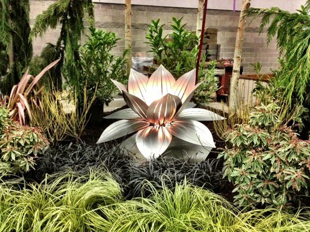 Stainless Steel Lotus Sculpture with Fire Feature
