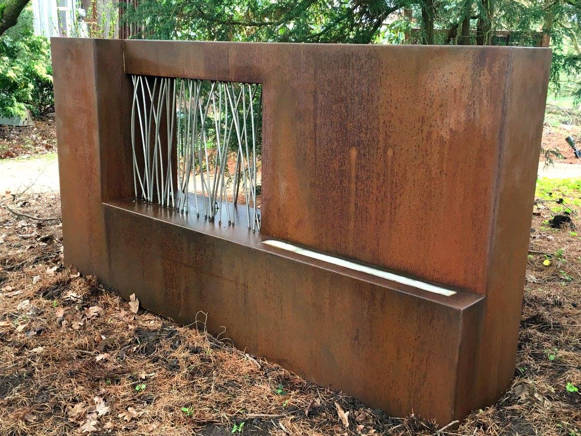 Corten and Stainless Fireplace with LED Light Effect