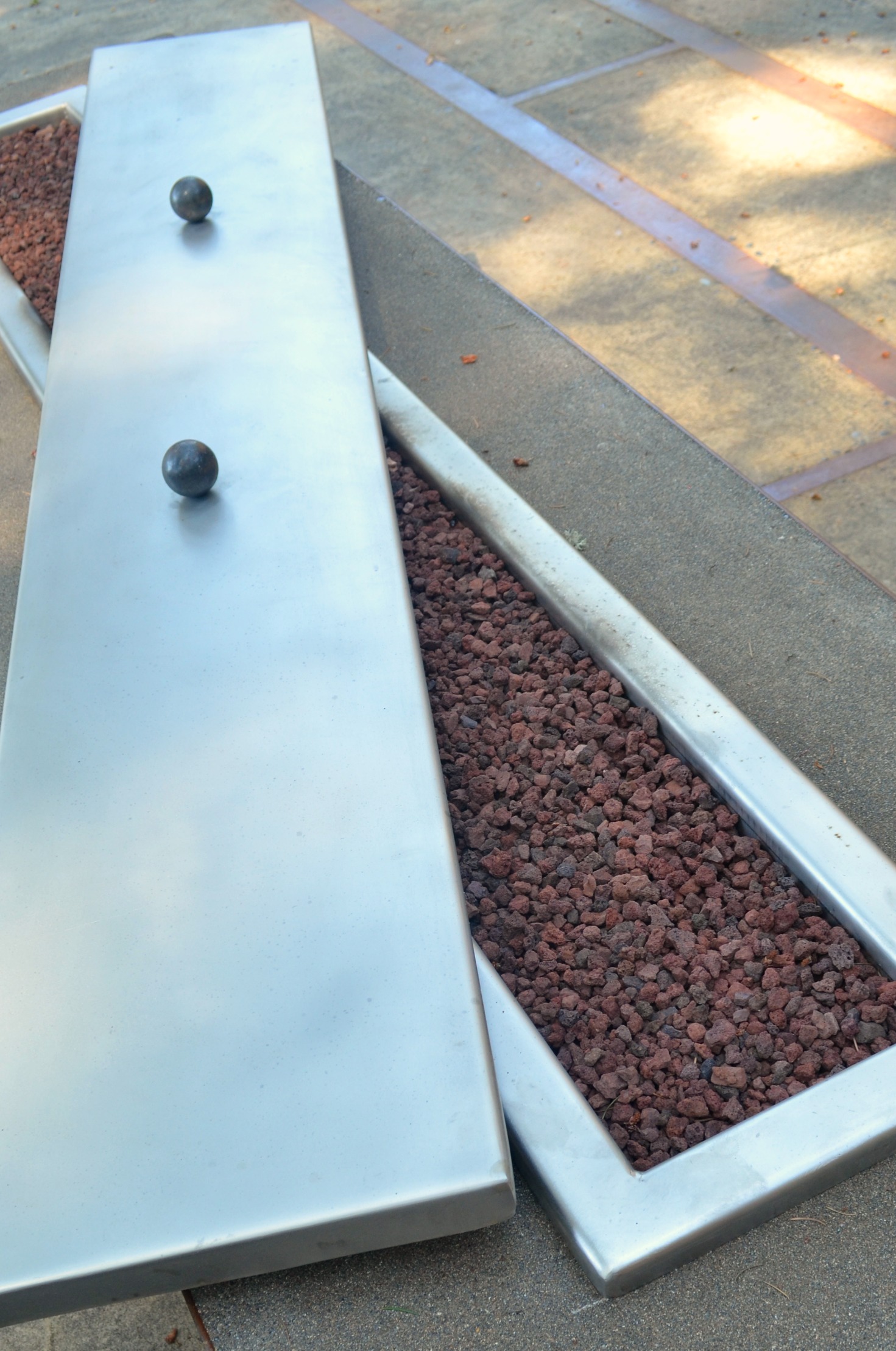 Custom Concrete and Stainless Steel Fire Table with Lava Rock and Lid