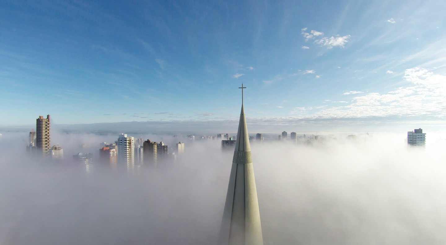 Above the mist in Maringa, Parana, Brazil. Photo by Ricardo Matiello via Dronestragm. 