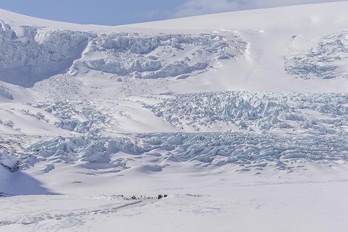 People walking upon the Great Athabasca Glacier, Jasper National Park