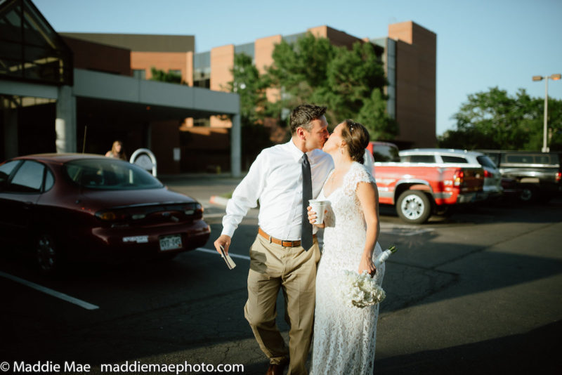 Finally leaving the hospital for their wedding reception! 