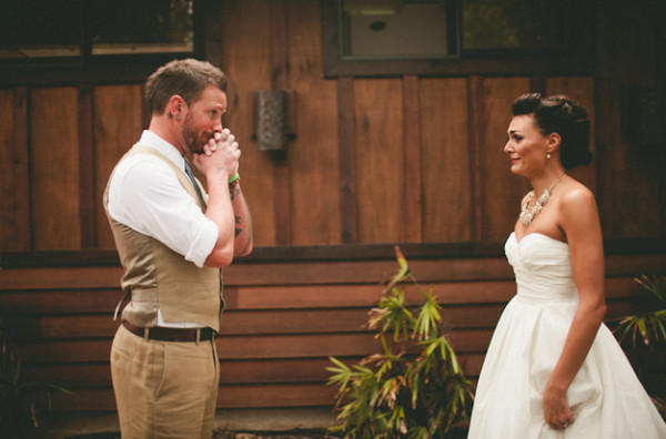 We love the emotion this groom is showing as he sees his bride for the first time on their wedding day! This is the perfect example of wonderful emotion captured by the photographer, Andria Lindquist. We found this photo on SnapKnot . 