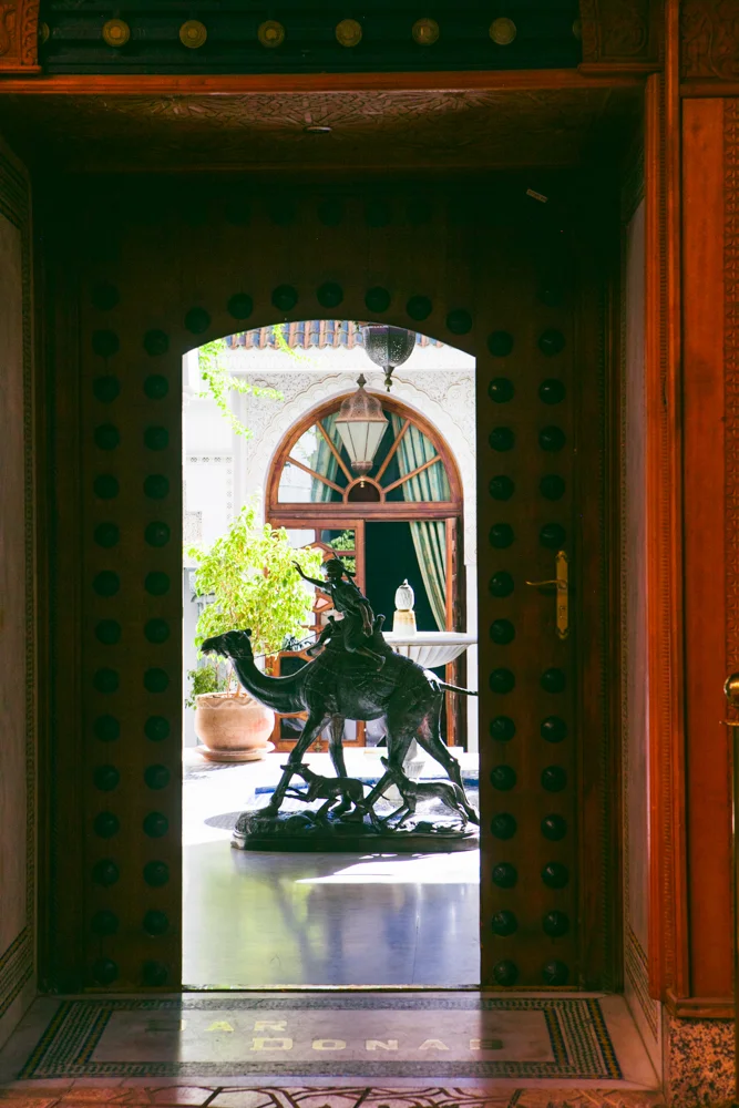 This 'man on camel' statue captivated me from the street, so I opted to wander inside and check the place out. Like with Fes' palace, I've learned that places of hospitality become fair game for exploration. 