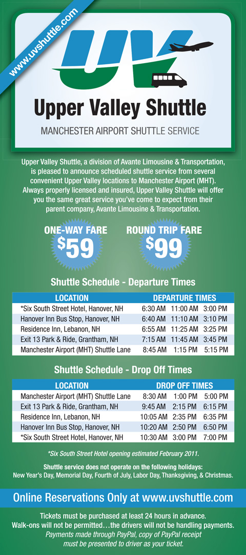 Upper Valley Shuttle Rack Card