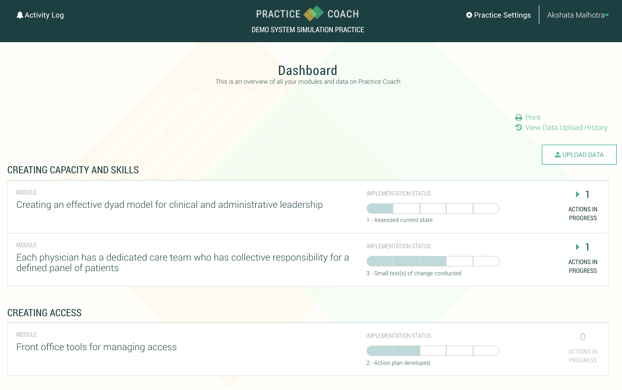 Evidence Based Content DistributionThe Peterson Center on Healthcare evidence-based content is distributed via PracticeCoach, and modules are made available to practices based on their goals and priorities