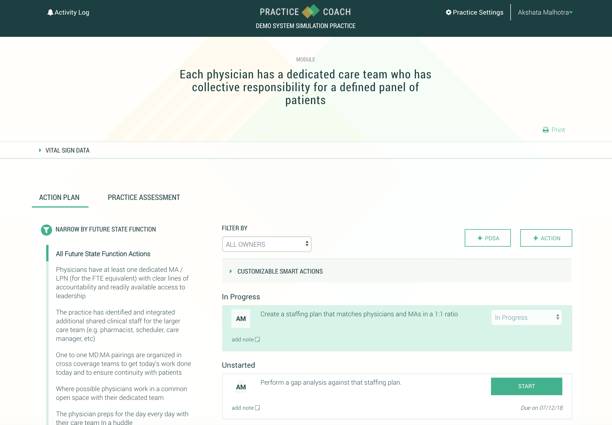 Plan and Implement Workflow ChangesStaff can track and manage actions to help make progress towards achieving a future state of high