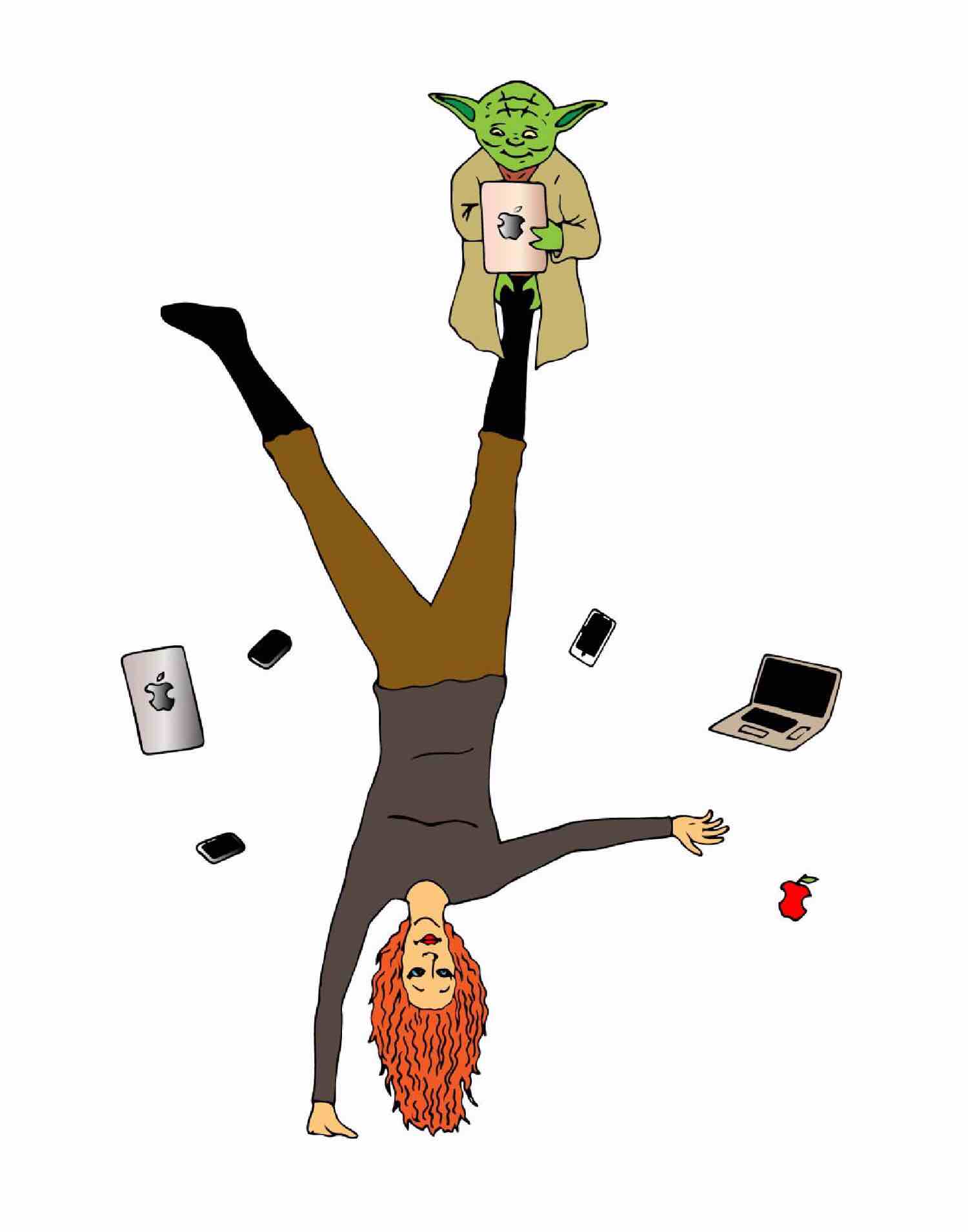 Brittany the ADD/ADHD Life coach trains in the ways of the productivity force under Master Yoda. (She is balancing with objects floating-- a la Luke training on Dagobah.)