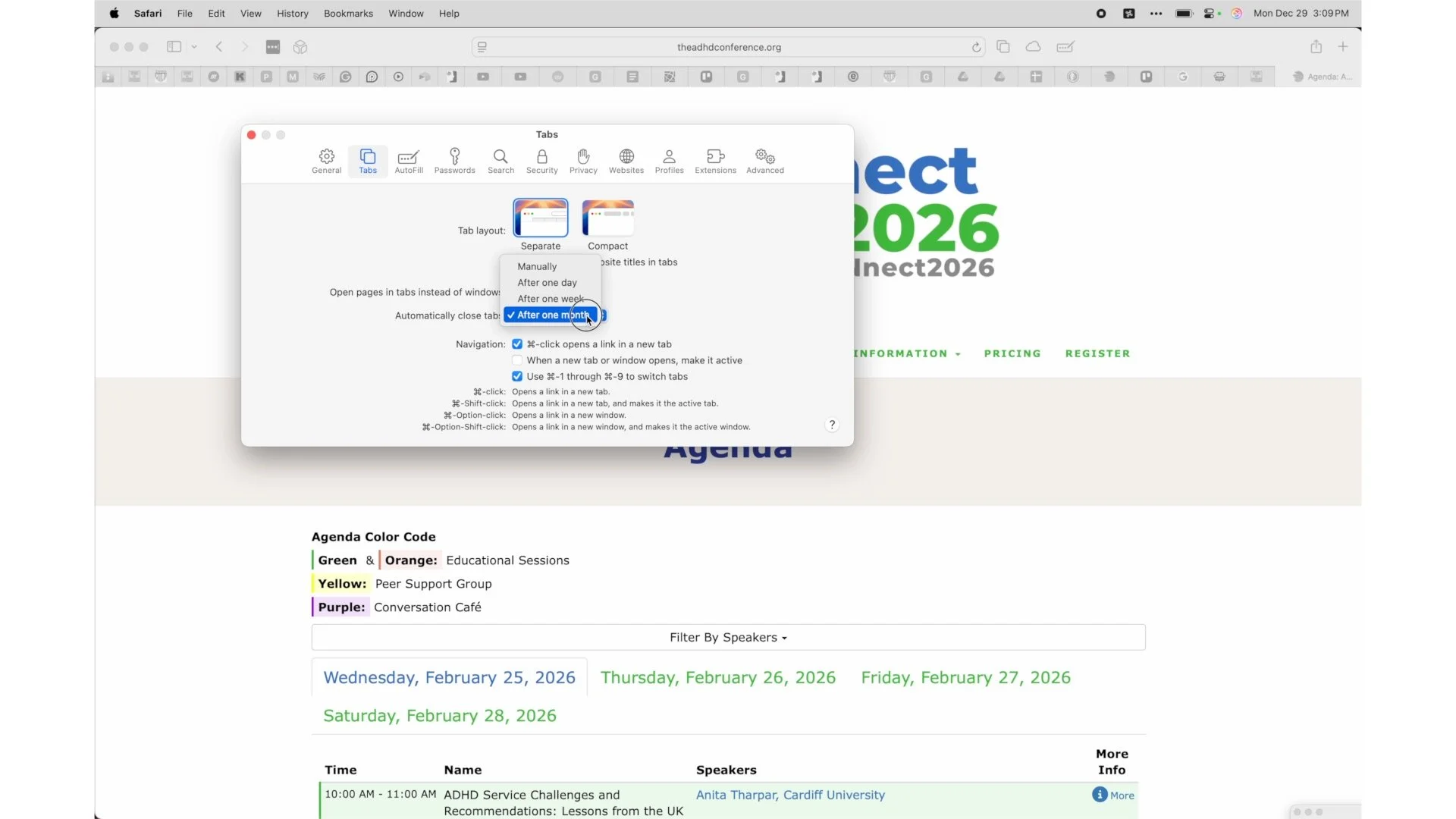 image shows the close tabs setting