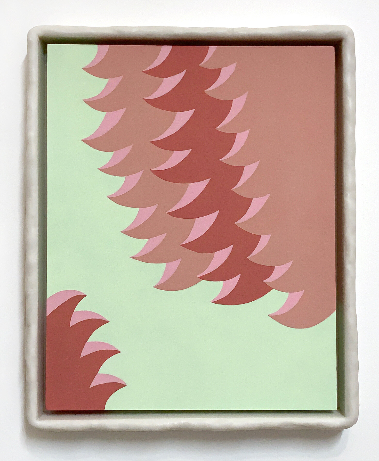  Jagged Blush , 2020  15 x 12 x 2 inches  Flashe on wood panel in marble composite frame 