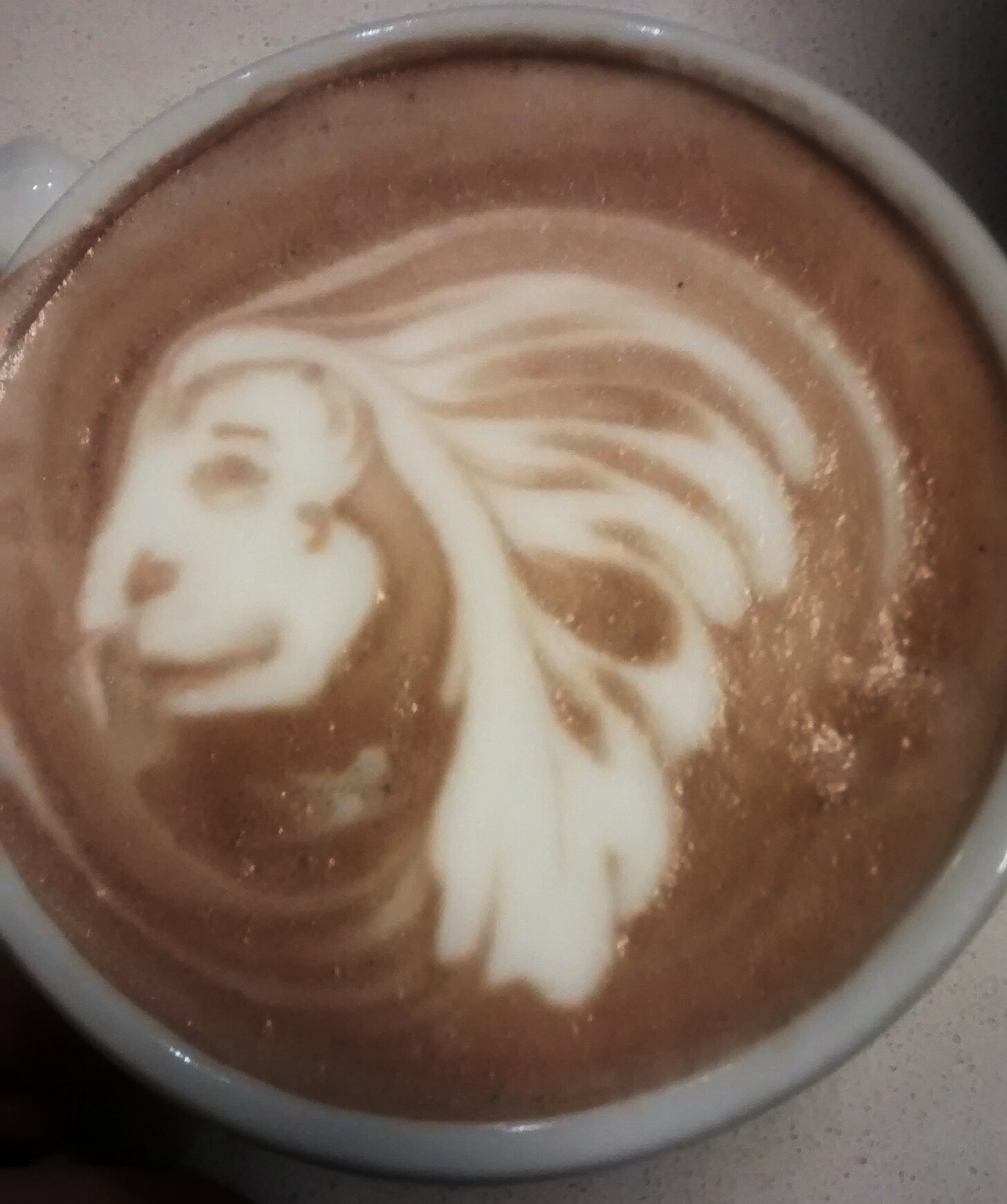 Joe's Indian looks very happy to be sitting in the coffee .....