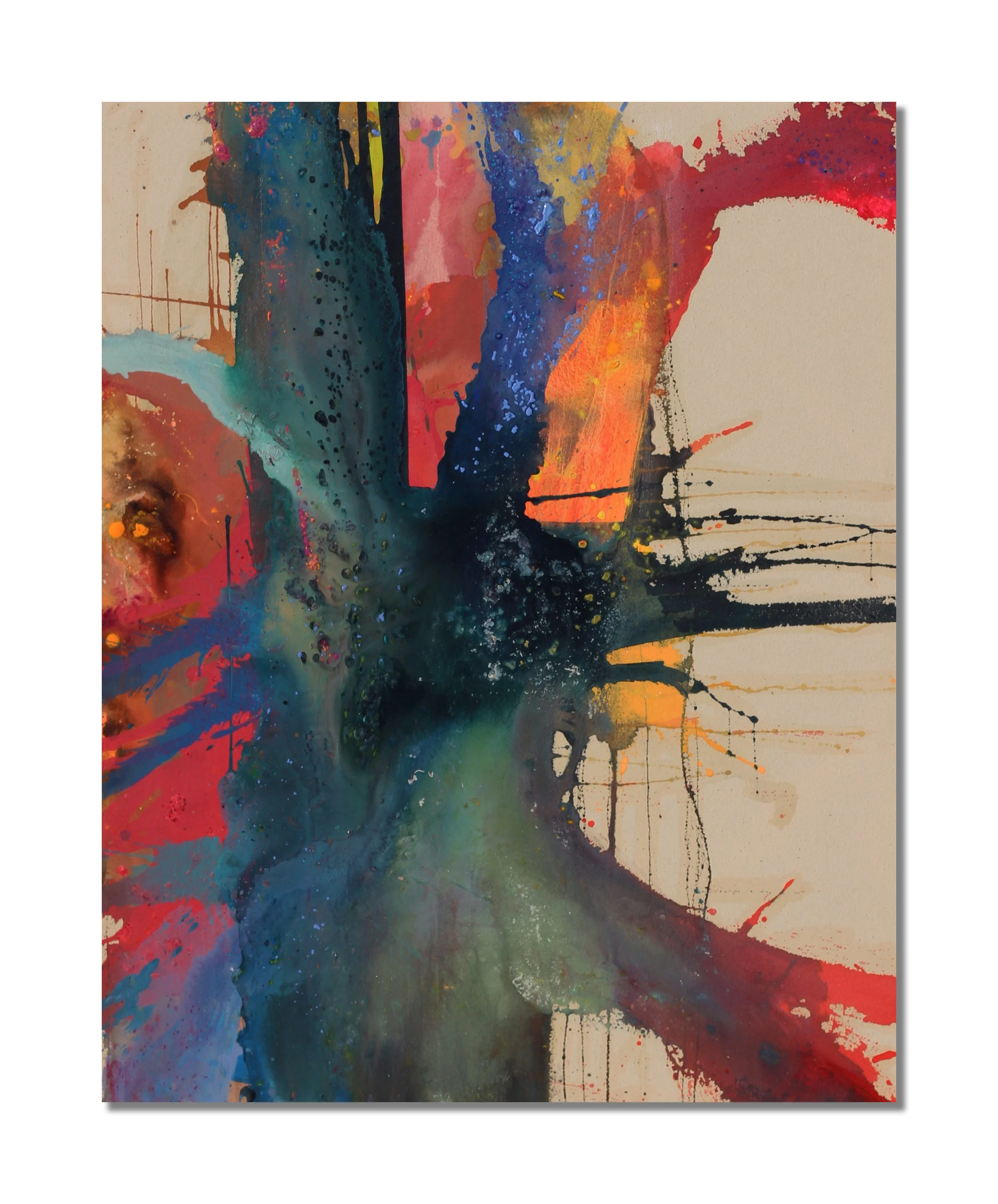 "Her Reaction" 48x60 - acrylic/water and ink mixture on partially gessoed canvas